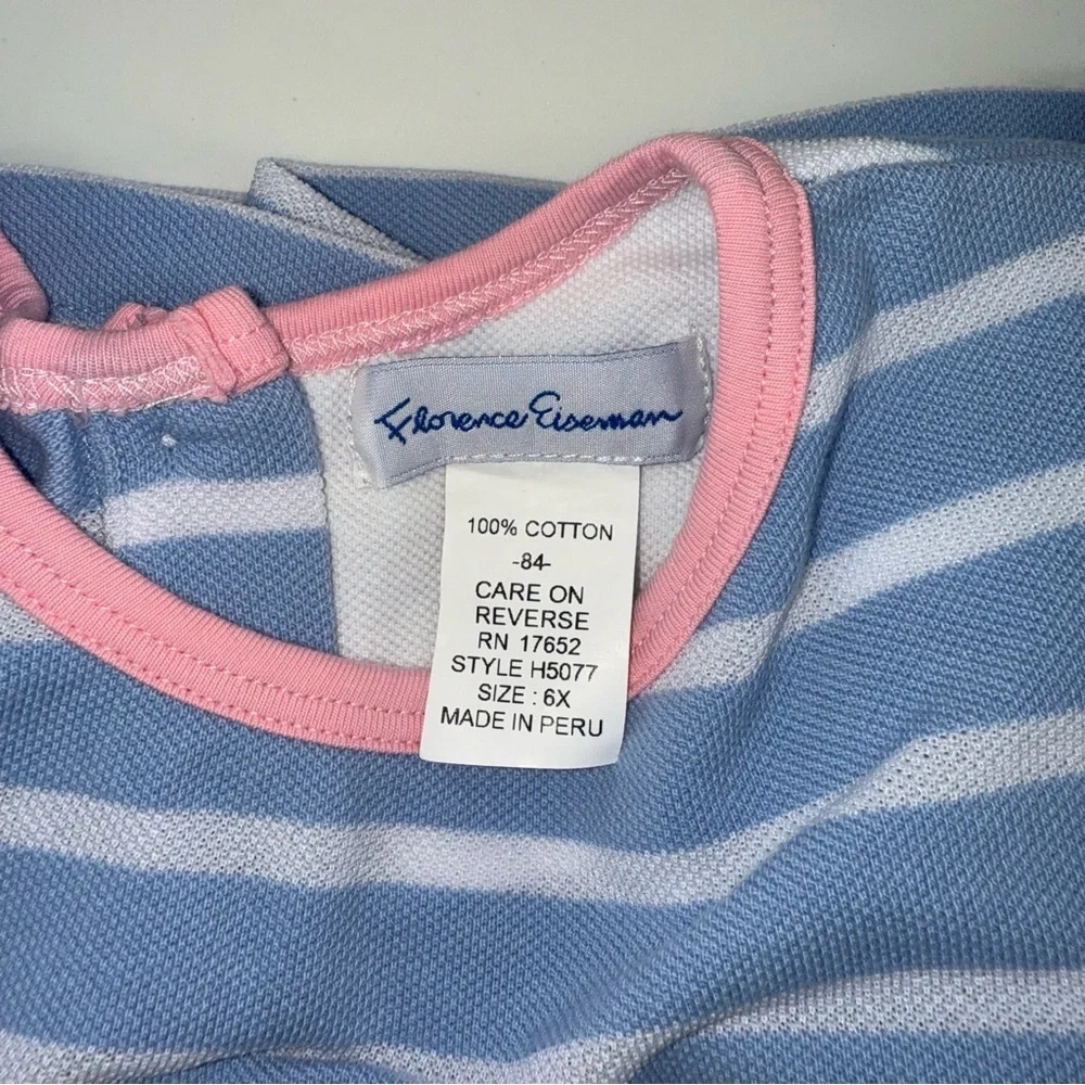 Florence Eiseman Blue and White Striped Holiday Winter Dress with Embroidery